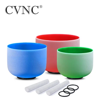

CVNC 432Hz 12"C 10"G 8"F 3PCS Color Frosted Quartz Crystal Singing Bowls
