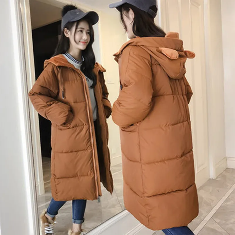Kpop, новинка, корейский стиль, верхняя одежда, зимняя куртка для женщин, средней длины, с капюшоном, пуховик, хлопковая одежда, модная, высокое качество, женские куртки - Цвет: Коричневый
