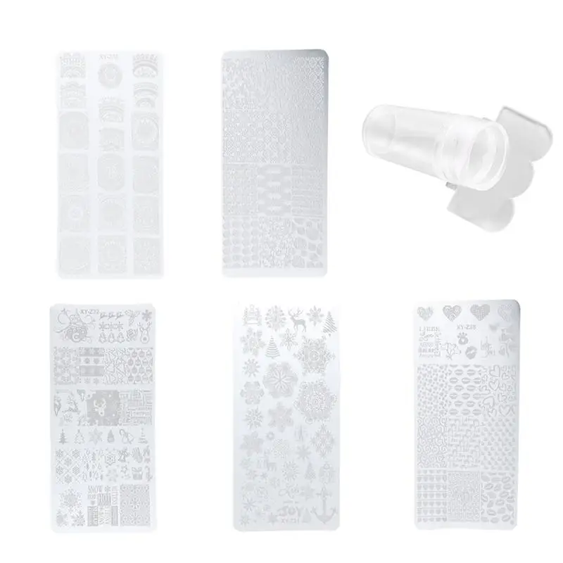 7 шт штампы трафареты для ногтей Рождество DIY Нержавеющая сталь Хэллоуин дизайн ногтей шаблоны пластины для ногтей со штамп и скребок