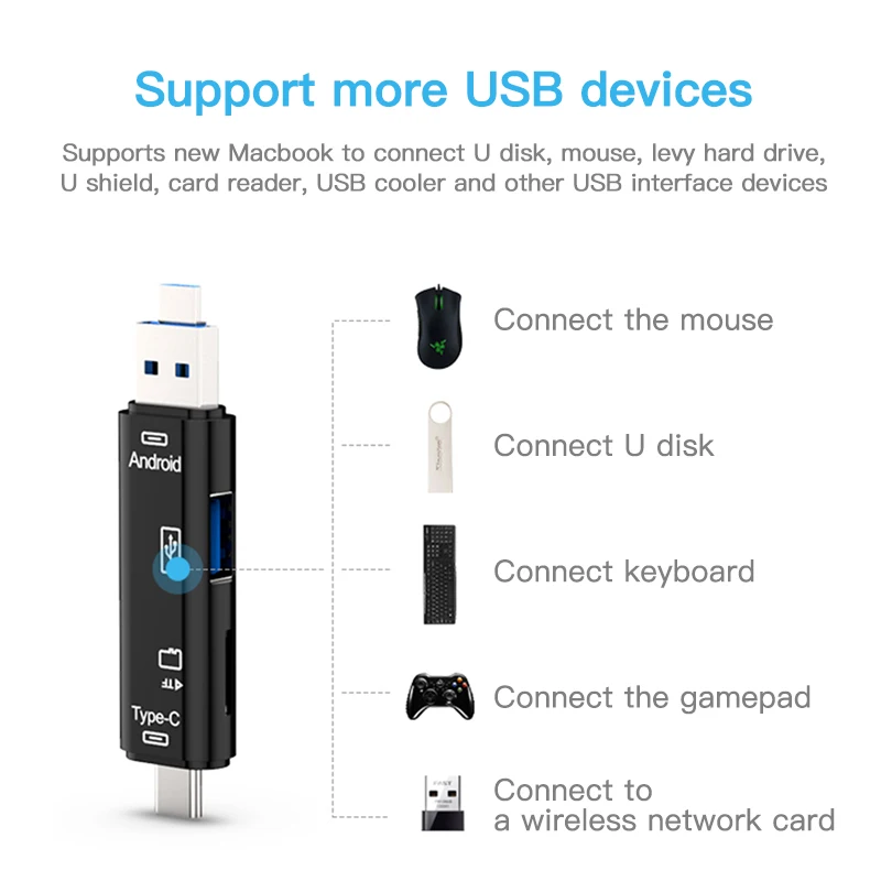 KUULAA All In One Type C USB 3.0 Micro USB Adapter SD/ Micro SD/ TF Card Reader OTG Andriod PC External Multi Memory Card Reader