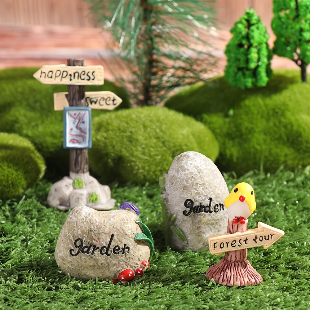 1 Pc Mini Road Sign Simulation Stone Signpost Micro Landscape Doll House Desktop Ornament Resin Craft Gift Fashion Home Decor-2