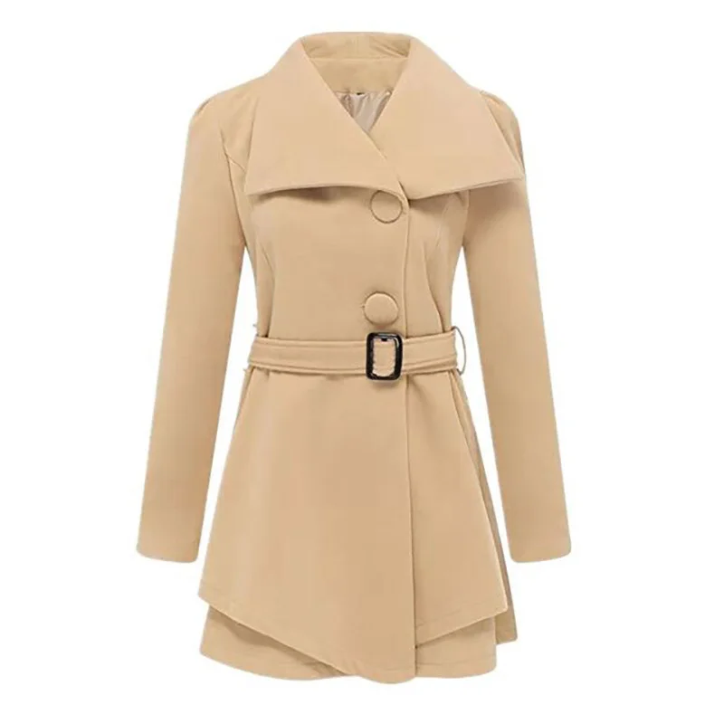 

Korean Style Cape Coat with Belt Vintage Cotton Solid Turn-down Collar Single Breasted Slim Office Lady Winter Women Woolen Coat