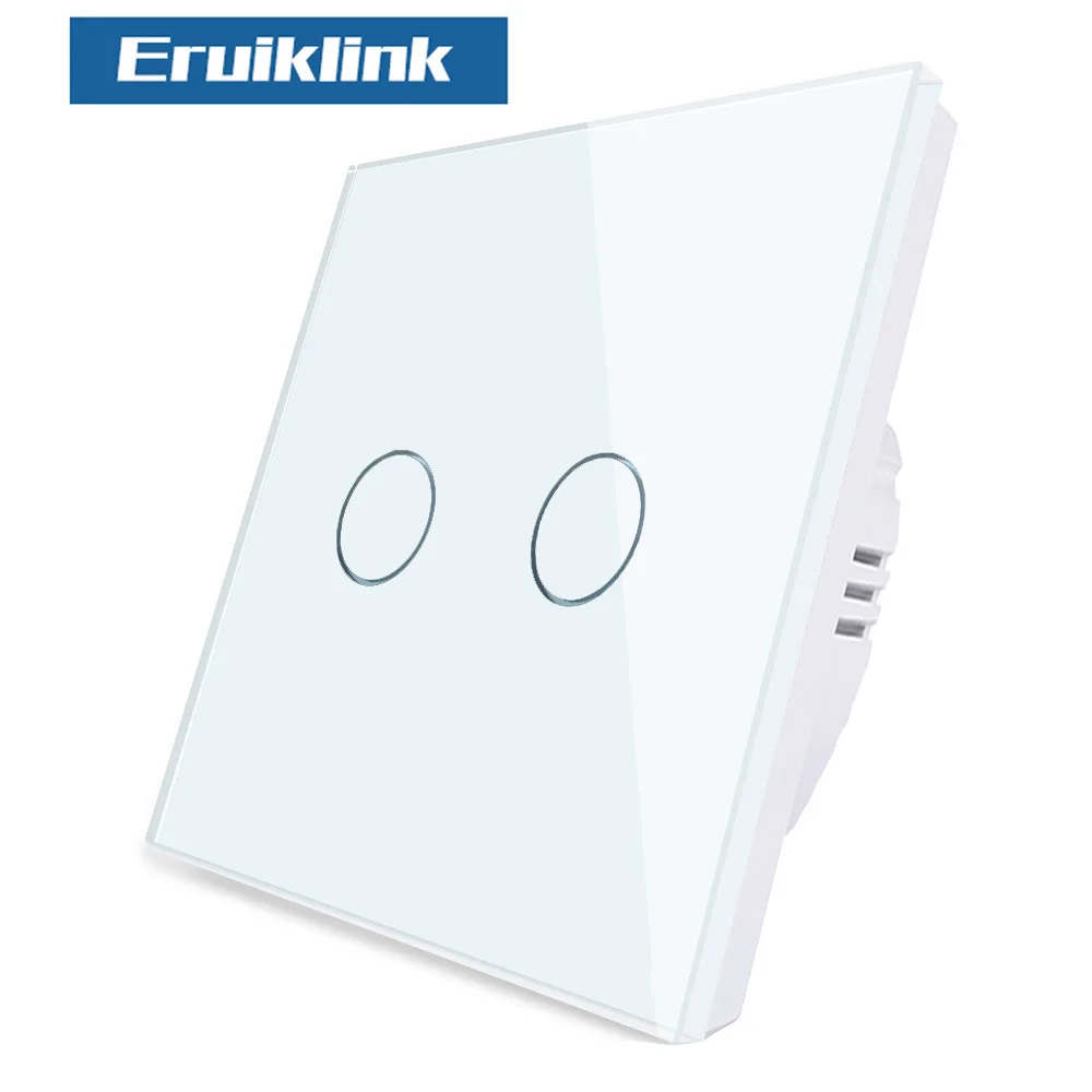 2 Gang White Switch Настенный светильник Eruiklink для ЕС/Великобритании, белый кристалл, стеклянная панель, сенсорный выключатель, светильник для умного дома - Цвет: 2 Gang White Switch