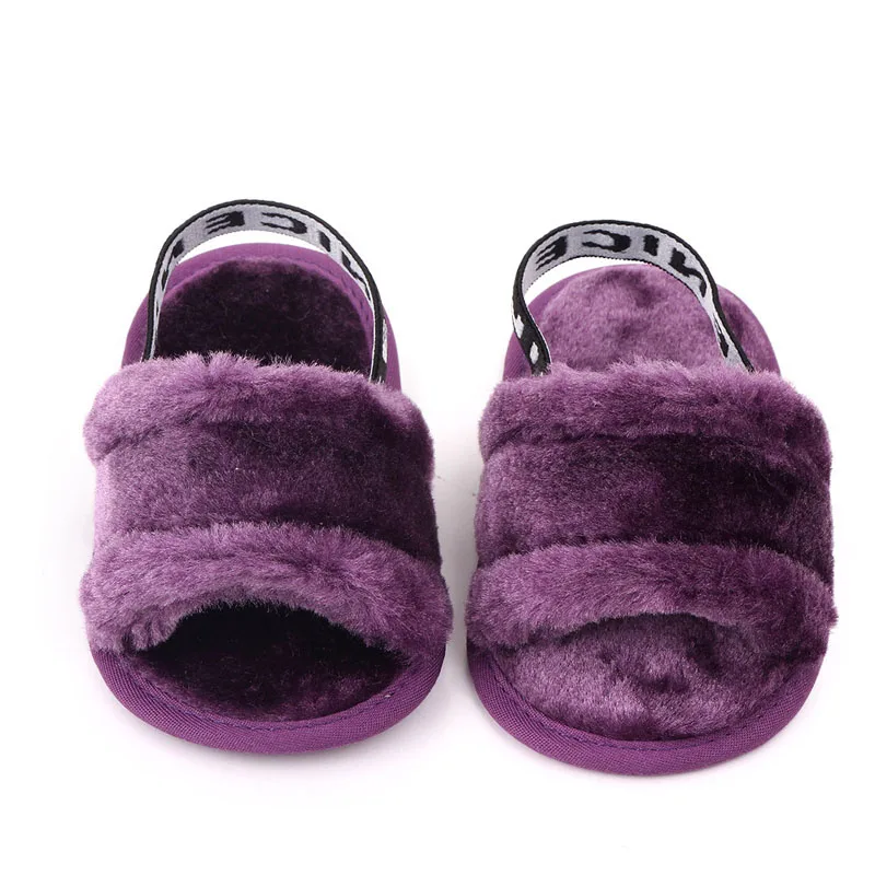 Новые сандалии для новорожденных и маленьких девочек, осенне-зимняя обувь, 3 стиля, меховая однотонная обувь на плоской подошве с каблуком, 0-18 месяцев, детская обувь