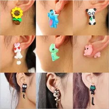 Ручная работа, серьги-гвоздики с животными из полимерной глины для женщин, милые 3D Мультяшные красочные ювелирные изделия, прекрасный цветок, панда, свинья, собака, кошка, стежок