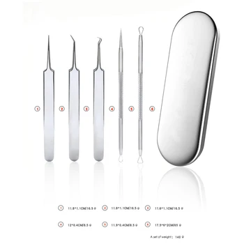 

5Pcs Facial Pimple Removal Tool Blackhead Remover Tool Kit Blemish Extractor Acne Needle Clip Tweezers Set Face Skin Care Tools