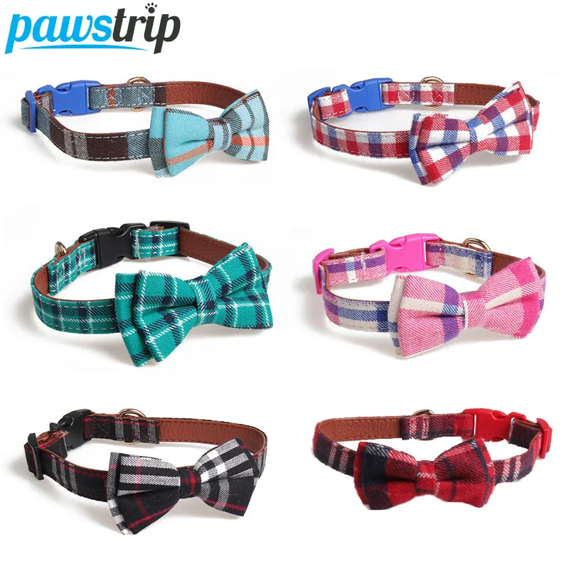 Pawstrip ошейник для собак кожаный клетчатый воротник с бантом кошек одежда Йорка