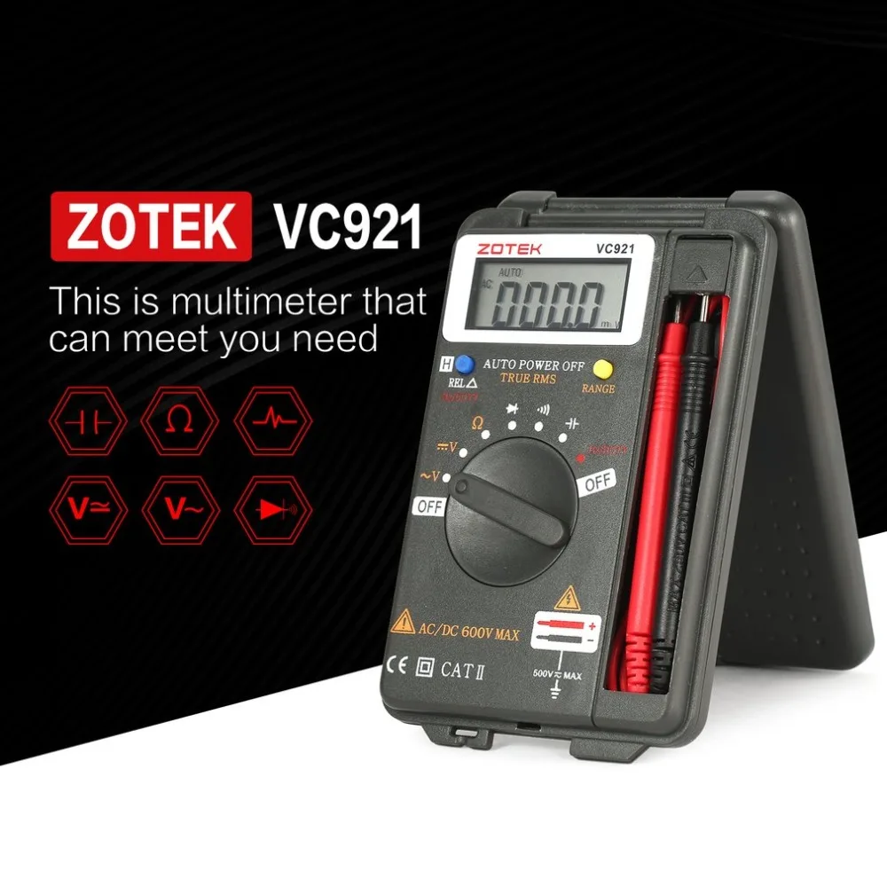 ZOTEK VC921 4000 отсчетов ЖК-цифровой мультиметр карманный Авто диапазон DC AC напряжение ом измеритель непрерывности диода измеритель непрерывности тестер