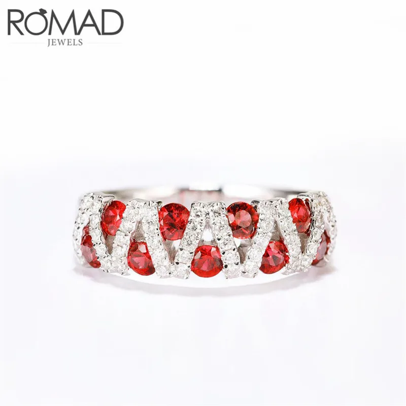 ROMAD новые модные ювелирные изделия роскошные кольца с красным камнем и кристаллами для женщин серебряного цвета с полным стразами и цирконием кольцо Свадебные украшения