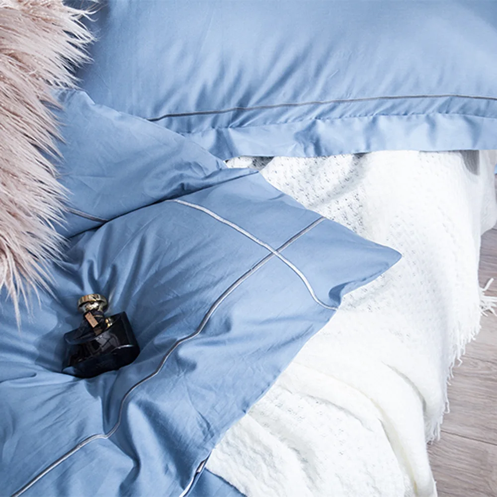 ANNAs Good Stuff Cool Quality FullCotton Concise Embroidery Bedding Set Blue Queen King Quilt Cover Bedding Article Hotel Sample