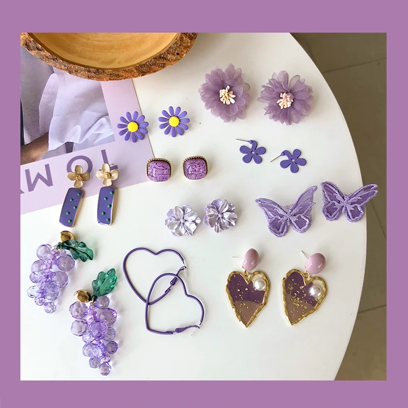 S925 иглы Модные ювелирные изделия серьги Фея фиолетовая бабочка эмаль цветок виноград элегантные Висячие серьги вечерние в подарок|Серьги-подвески|   | АлиЭкспресс