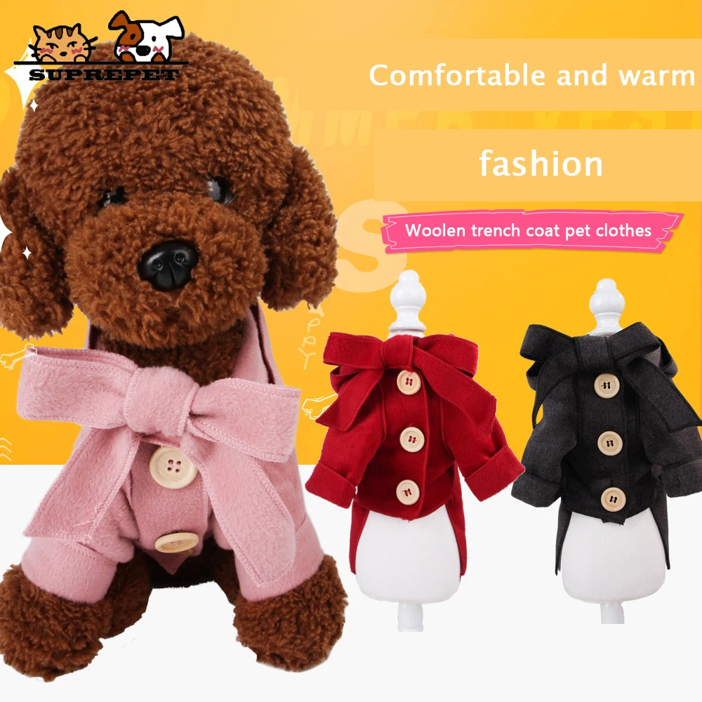 

SUPREPET Luxury Warm Dog Clothes Winter Woolen Bownot Puppy Coat Soft Pet Costume Comfortable Cotton French Bulldog Fashion Suit