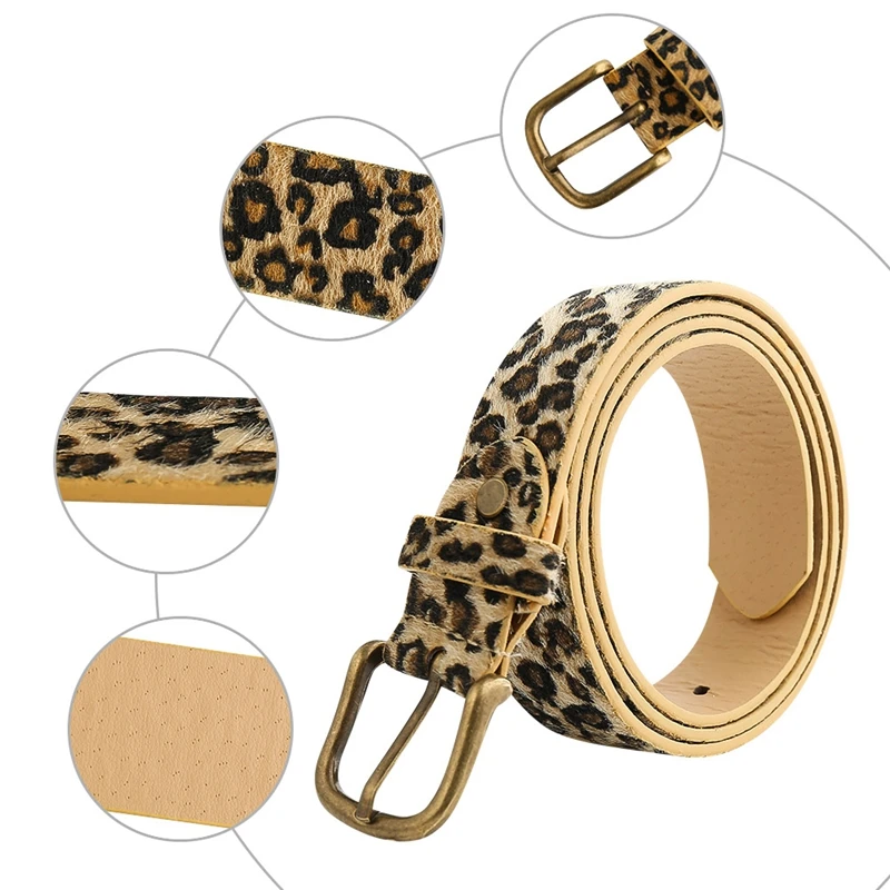 Female Belt Women Horsehair Belt With Leopard Pattern Rose Gold Metal Buckle Hot Women Pu Belt Fashion