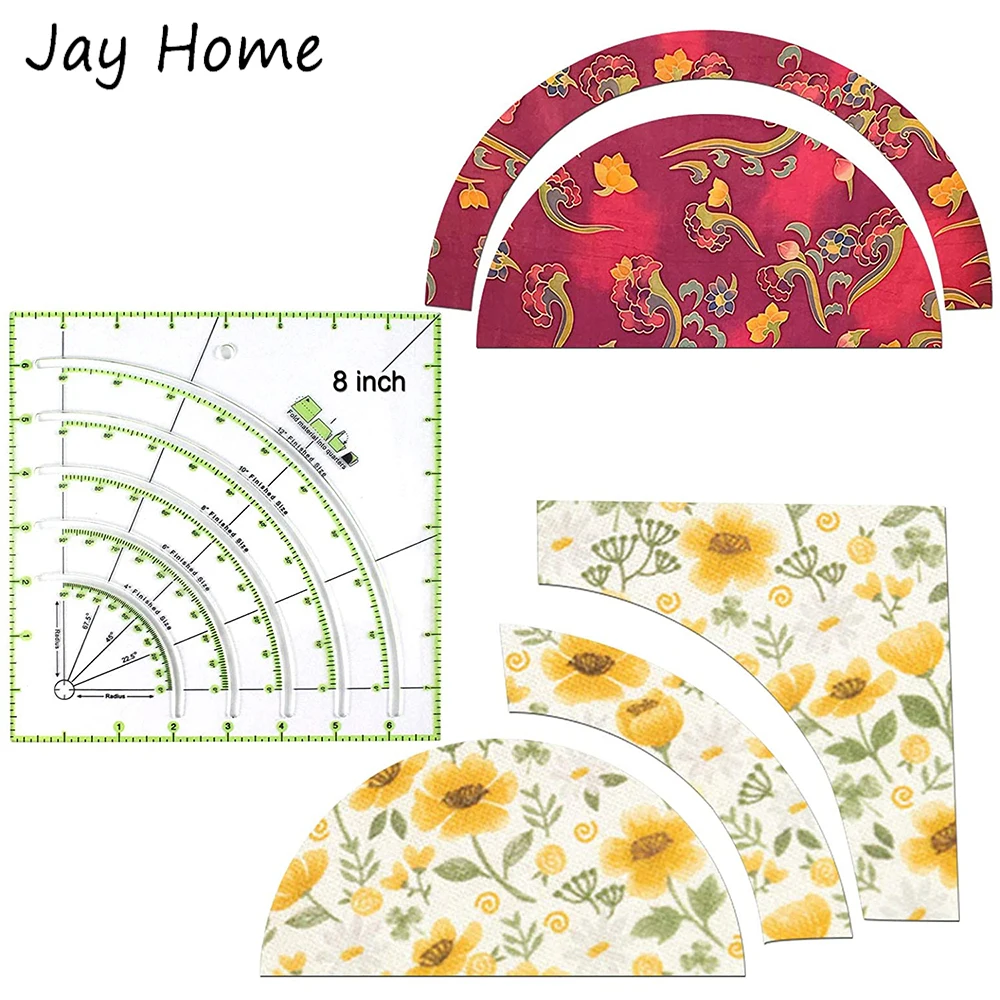 Description Picture 4 of item8" x 8" Multifunctional Cutting Patchwork Ruler Arcs & Fans Quilt Circle Cutter Ruler Sewing Craft Tools Fabric Quilting Ruler