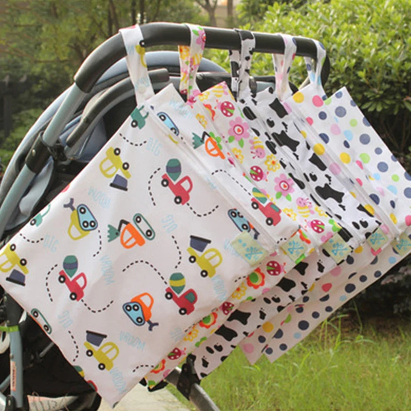 30*40 см детские пеленки мешок младенческой водонепроницаемый многоразовый влажный сухой мешок печати карман подгузник сумка для путешествий Однослойная сумка для подгузников на молнии