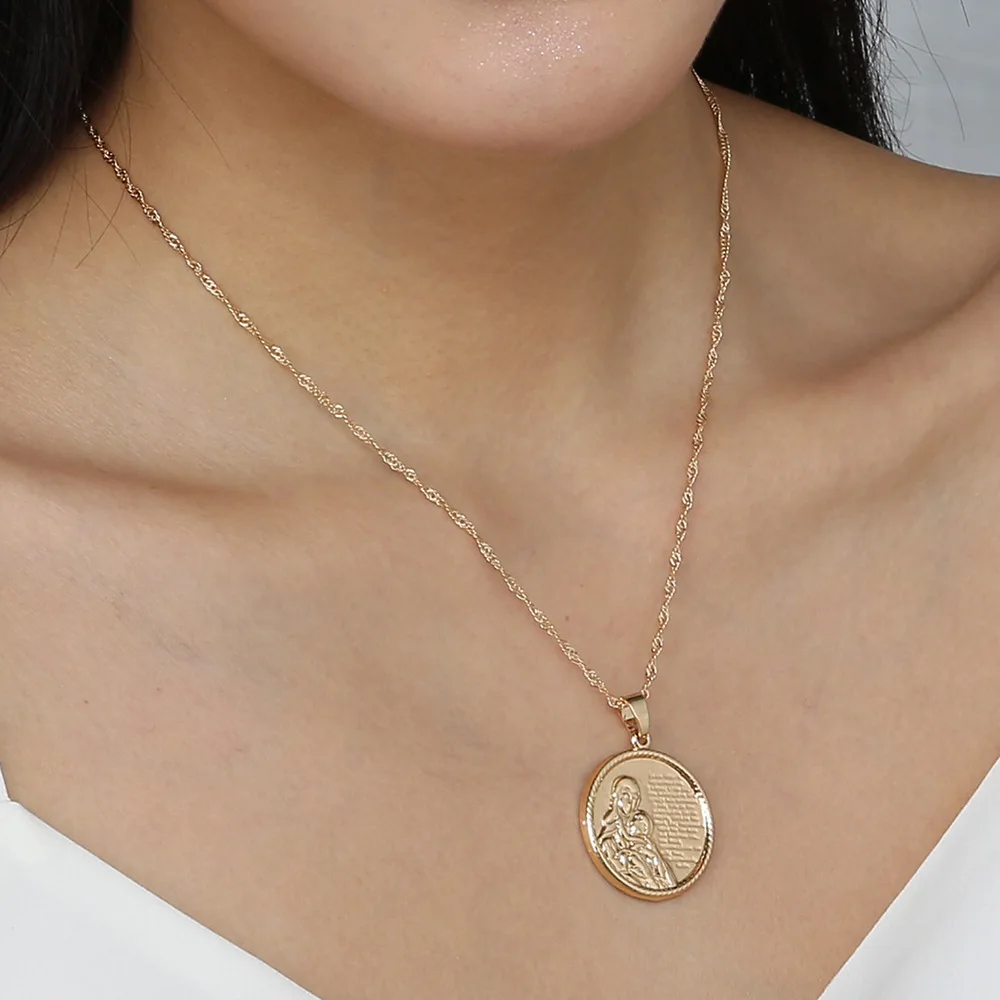 Винтажные резные золотые монеты римское ожерелье для женщин богемное с кулоном