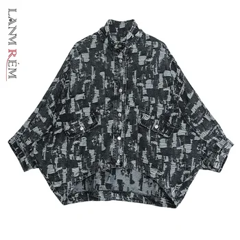 

LANMREM high Street Tide 2020 spring new denim jacket women Catch Broken loose oversize Bat sleeve Loose Coat with pockets YH747