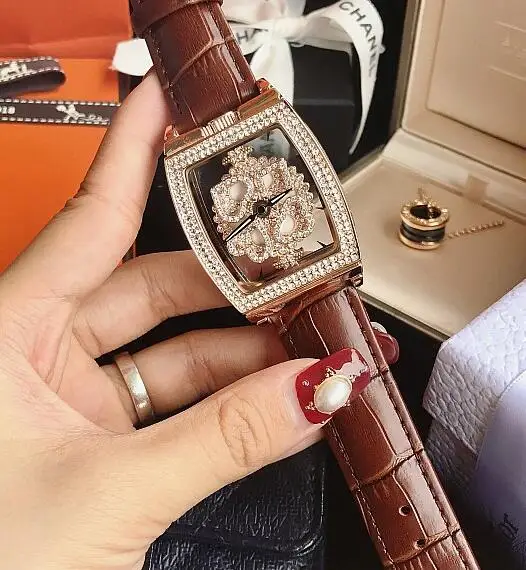 Coffee rose gold Новое поступление Женские часы с полой поверхностью кварцевые часы модные повседневные Кристальные бриллиантовые роскошные женские часы наручные часы для девушек Подарок - Цвет: Coffee rose gold