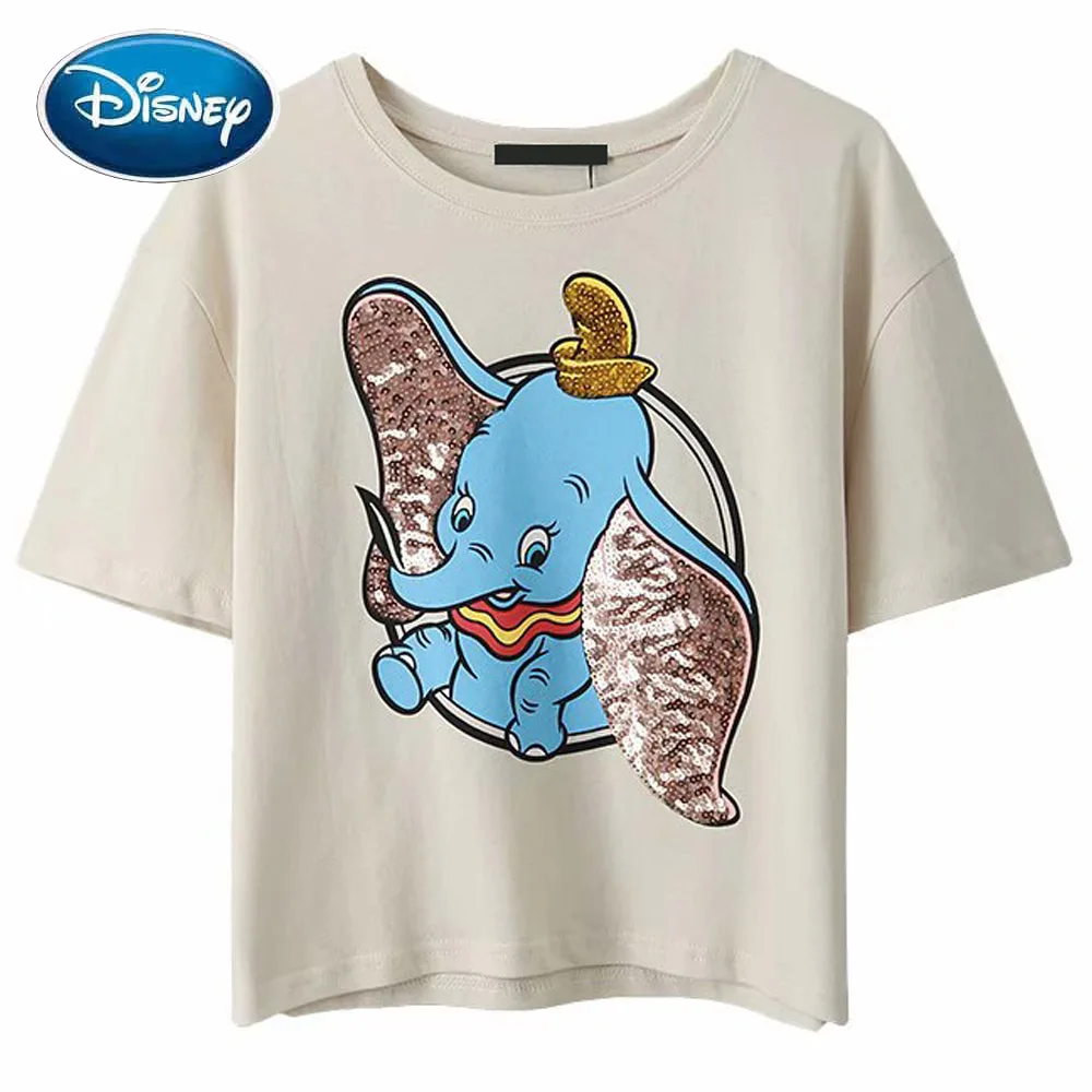 Disney футболка Модная Слон Дамбо расшитая блестками с мультяшным принтом Harajuku