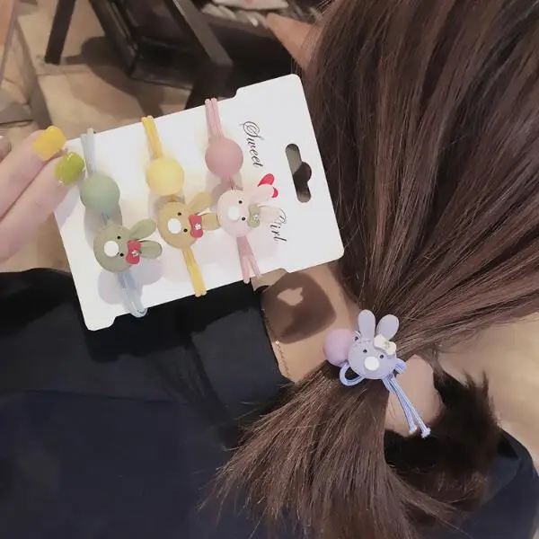 120pcs/lot Simple Multi Acrylic Scrub Rabbit Rubber Bands Elasticity Candy Colore Hair Bands Styling Tools Accessories HA1454