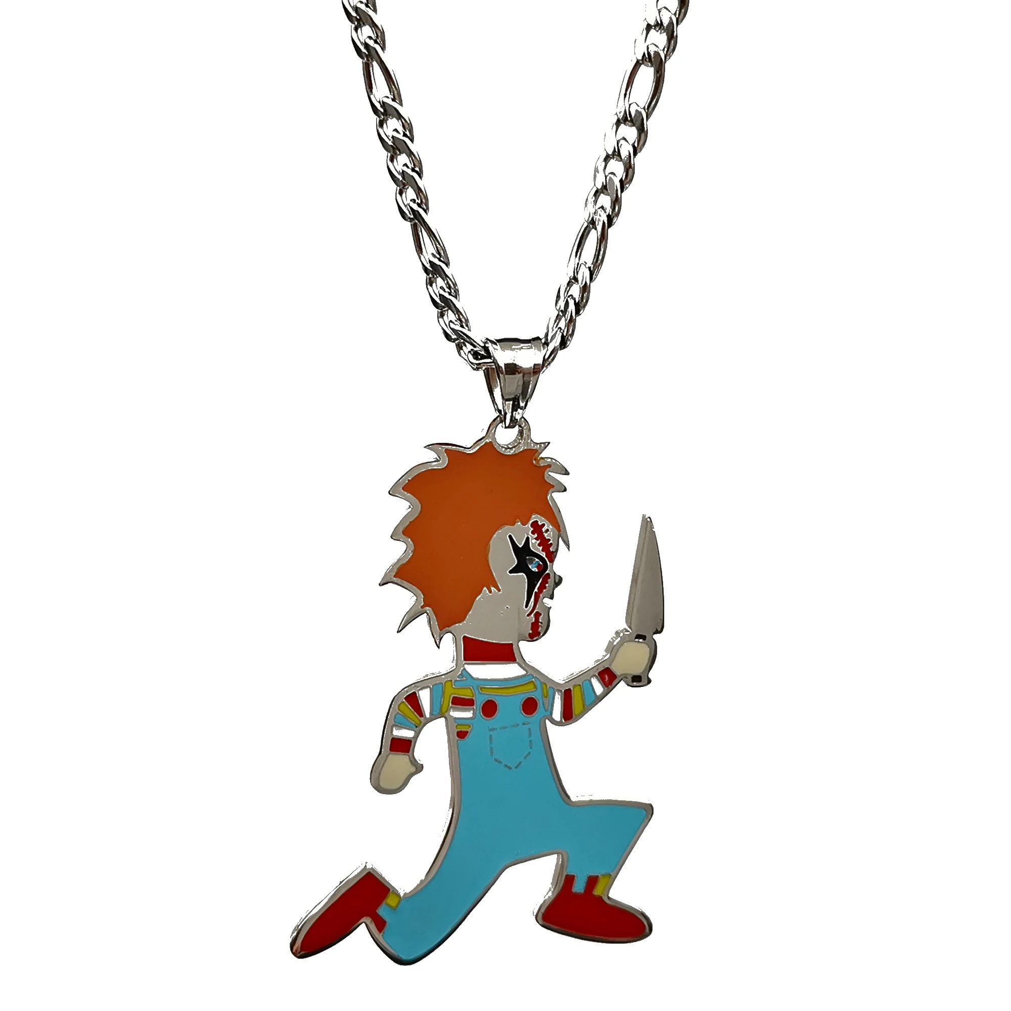 Mens Large ICP Juggalo Chucky Charm Hatchetman Necklace Juggalo Pendant Stainless steel Link Chain 4MM 24 INCH 6