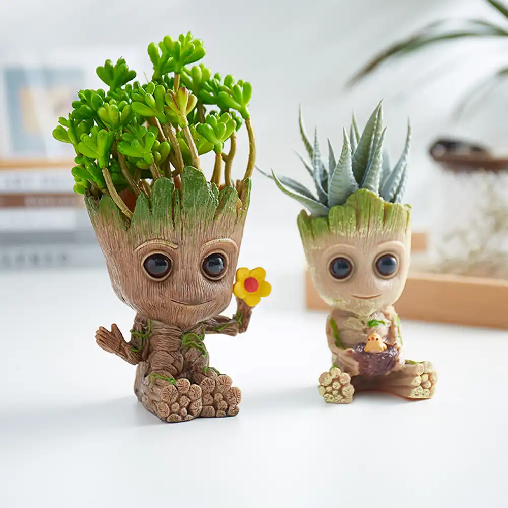 Home Decor Accessories Baby Groot Pen Holder Plants Flower Pot Cute Tree Figurin