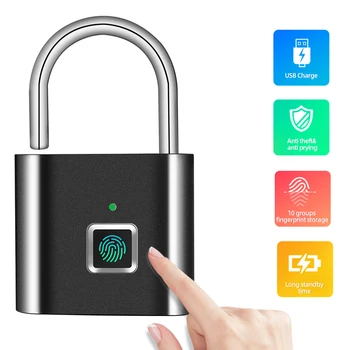 

Fingerprint Lock Smart Lock Security Door Lock Smart Keyless USB Rechargeable Fingerprint Padlock For Locker School (No Key App)