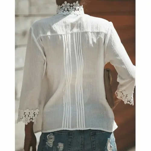 Embroidery Floral Lace Blouse Shirt Women Lantern Sleeve White Blouse Spring Summer Hollow Out Tops Blouse