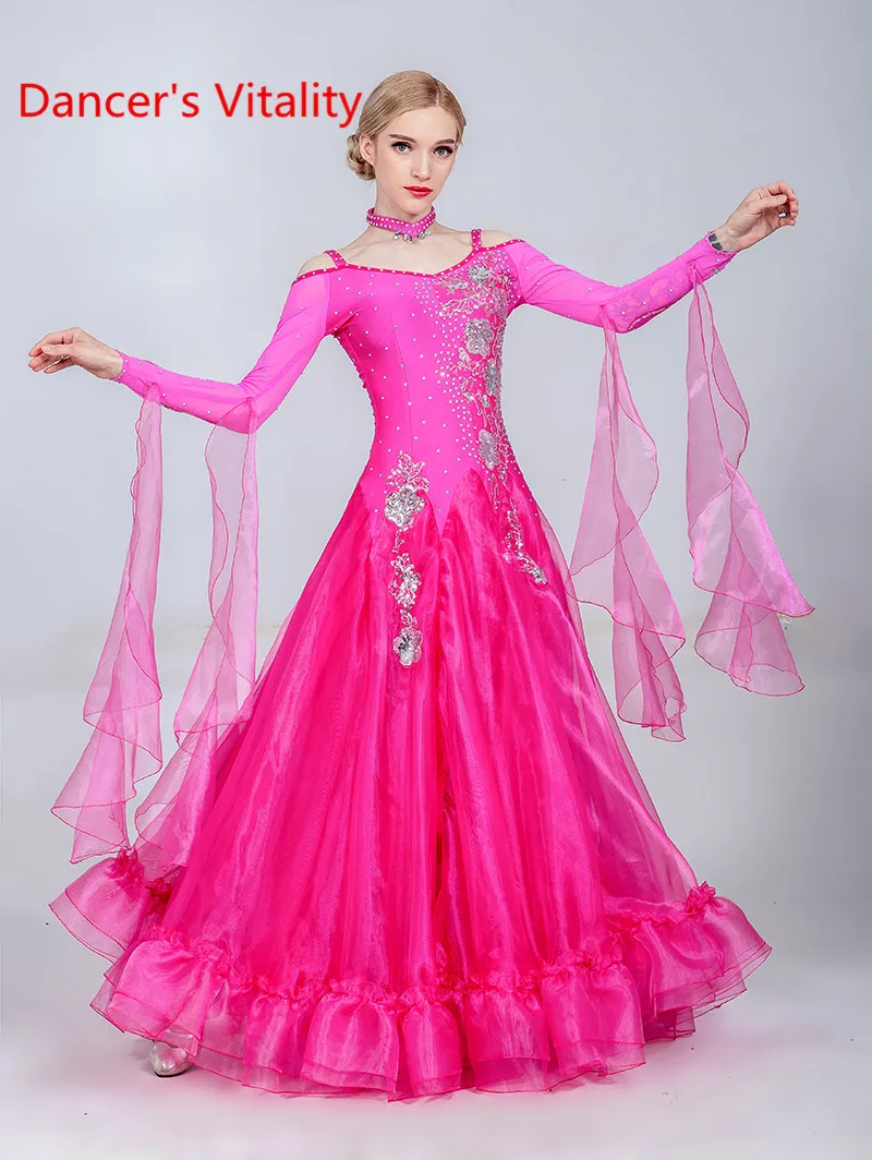 Новое Женское для современных танцев цвет страз разнообразия платье для бальных танцев, Национальный Стандартный Вальс Танцы конкурсное выступление костюм