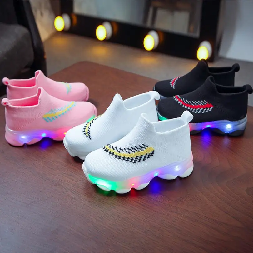Winter Luminous Kids Boots Girls Boys Sock Casual Children Lighted Boots Air Mesh Children Kids Sneakers Led Glowing Baby Shoes