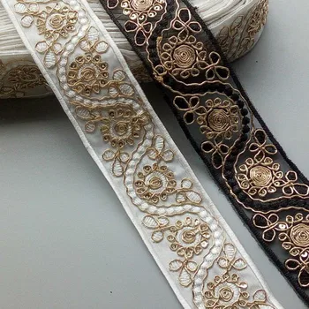 

2 Yards Ethnic Gold Thread Sequins African Lace Trims Geometric Lace Ribbon DIY Sewing Dress Decoration Bridal Lace