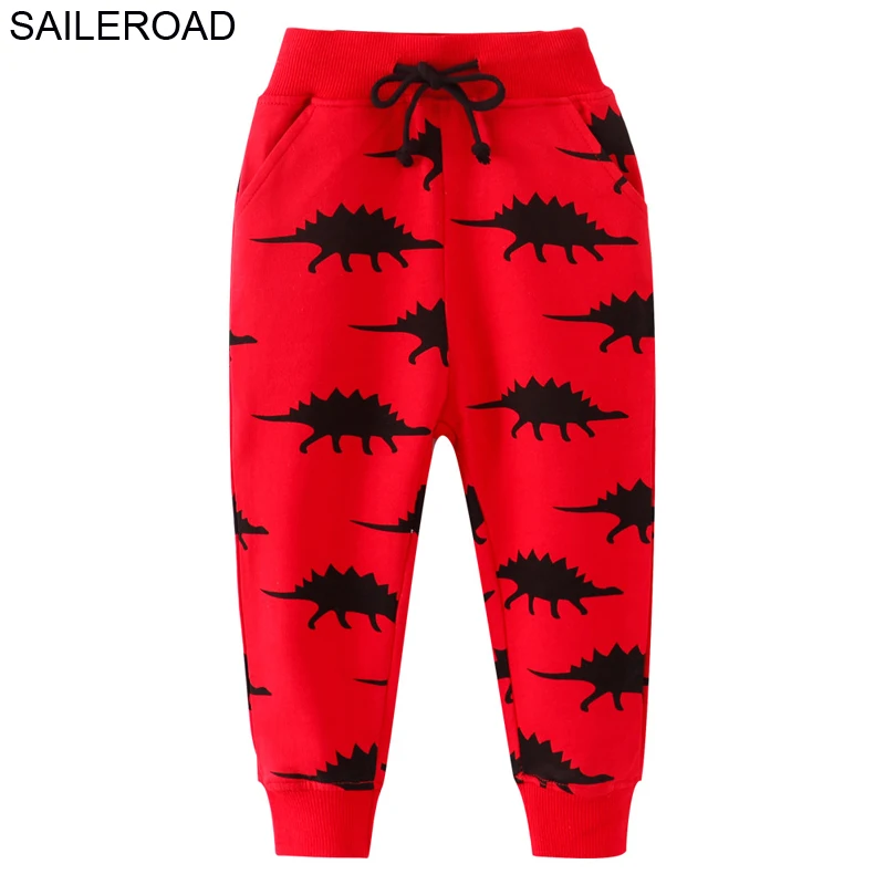 SAILEROAD Dinosaur Autumn Children Kids Boys Casual Pants Spring Cartoon Baby Toddle Boy's Full Length Trouser Cotton |
