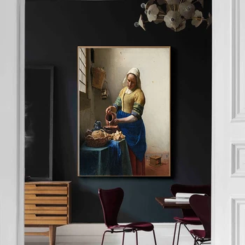 

Posters and Prints Classical Famous Oil Painting The Milkmaid Wall Art Canvas Painting Picture for Living Room Design Decor