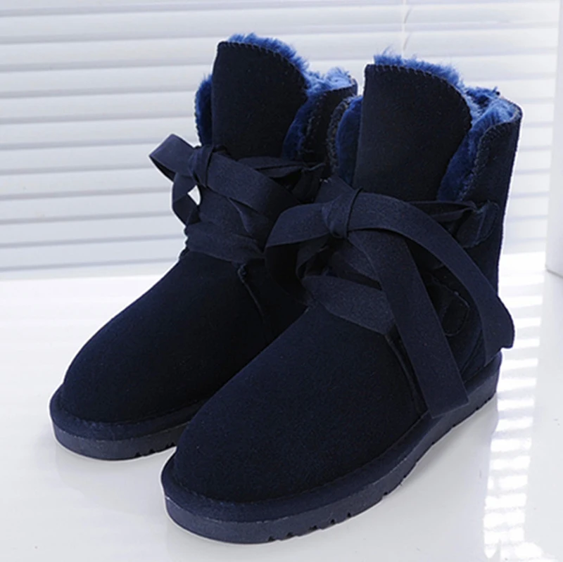 Navy Blue Классические зимние ботинки в австралийском стиле; плюшевые женские ботинки; женская обувь из натуральной кожи; теплые зимние ботинки на нескользящей подошве; женская обувь на резиновой подошве - Цвет: Navy Blue