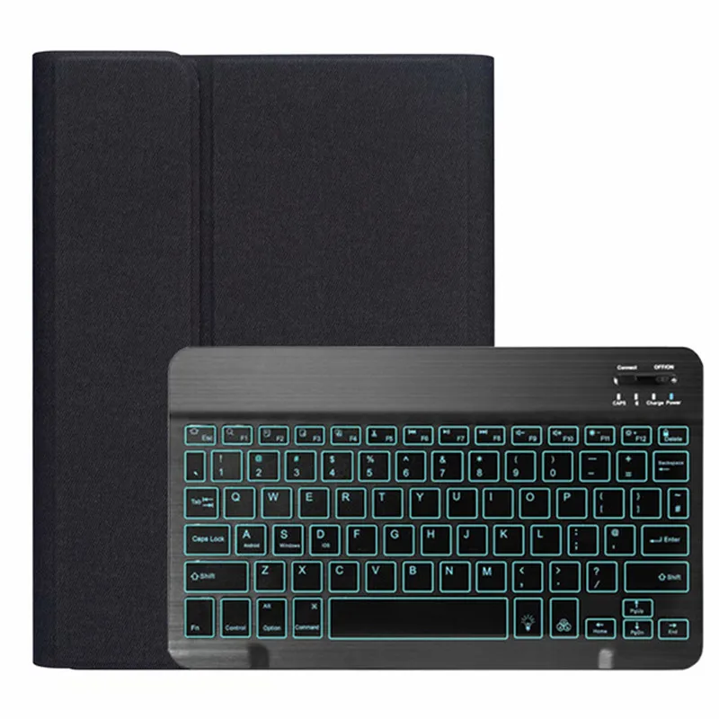 Bluetooth клавиатура для iPad 10,2 умный чехол для iPad 7th Gen 10," Съемная клавиатура с подсветкой кожаный чехол для iPad 7 - Цвет: Black-Black