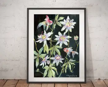 

Passiflora Poster Surreal Art Print Goldfish Print Canvas Painting Watercolor Print Wall Art Home Decor No Frame