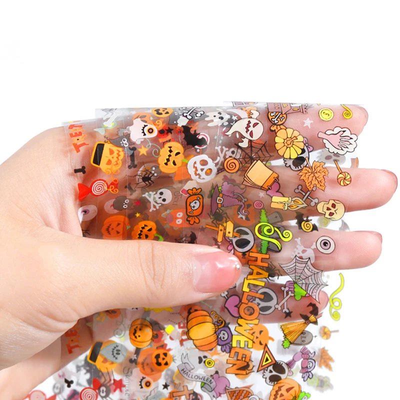 

10Pcs Christmas Halloween Nail Foil Set Snowflake Pumpkin Skull Hat Transfer Nail Stickers Paper Holographic Nail Art Decoration