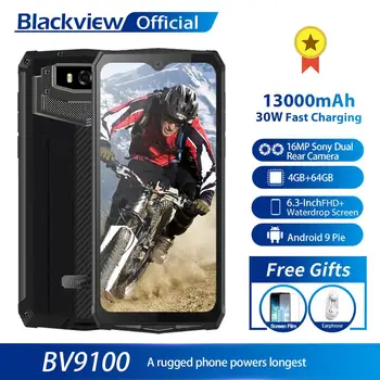 Blackview-móvil BV9100, 4G, MTK6765, 4GB + 64GB, 13000mAH, teléfono móvil resistente al agua IP68, de 30W con Carga rápida, cámara de 16.0MP