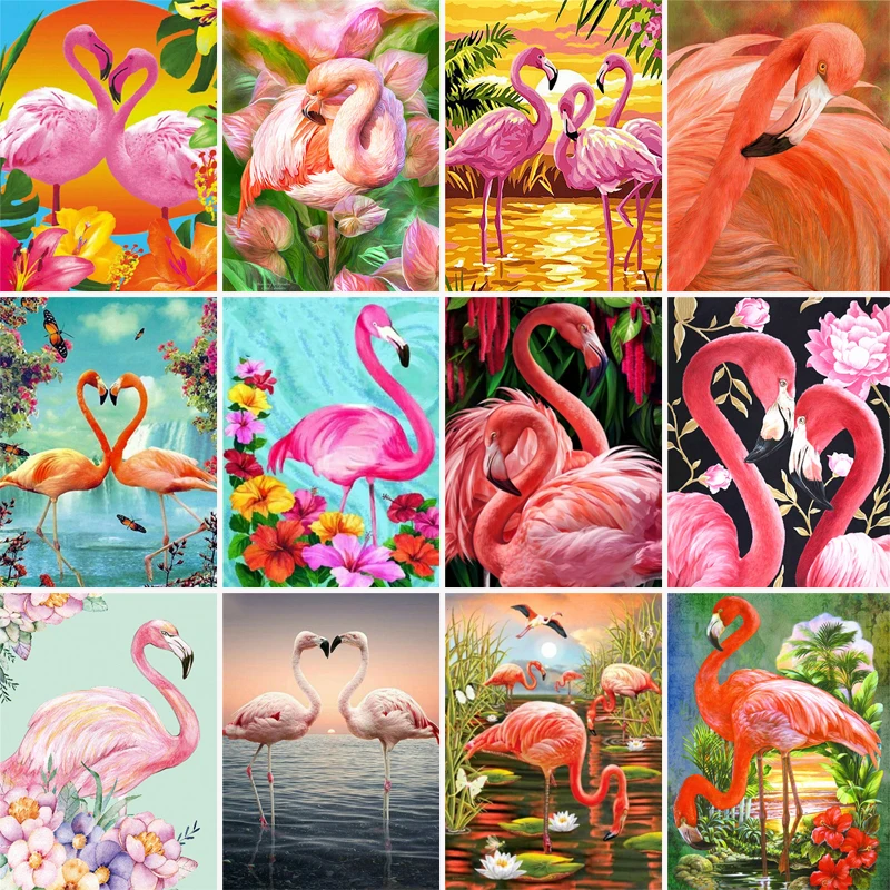 Full Drill Square Diamond Painting Animal Flamingo Embroidery Cross Stitch Fall Decorations For Home Gift | Дом и сад