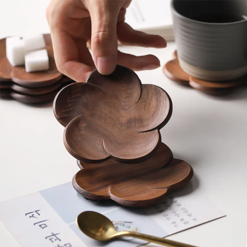 

Walnut Tea Coffee Cup Mat Pad Coaster Saucers Specialty Plates Snack Dish Tableware Table Decoration