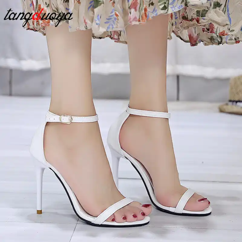 white dress black sandals