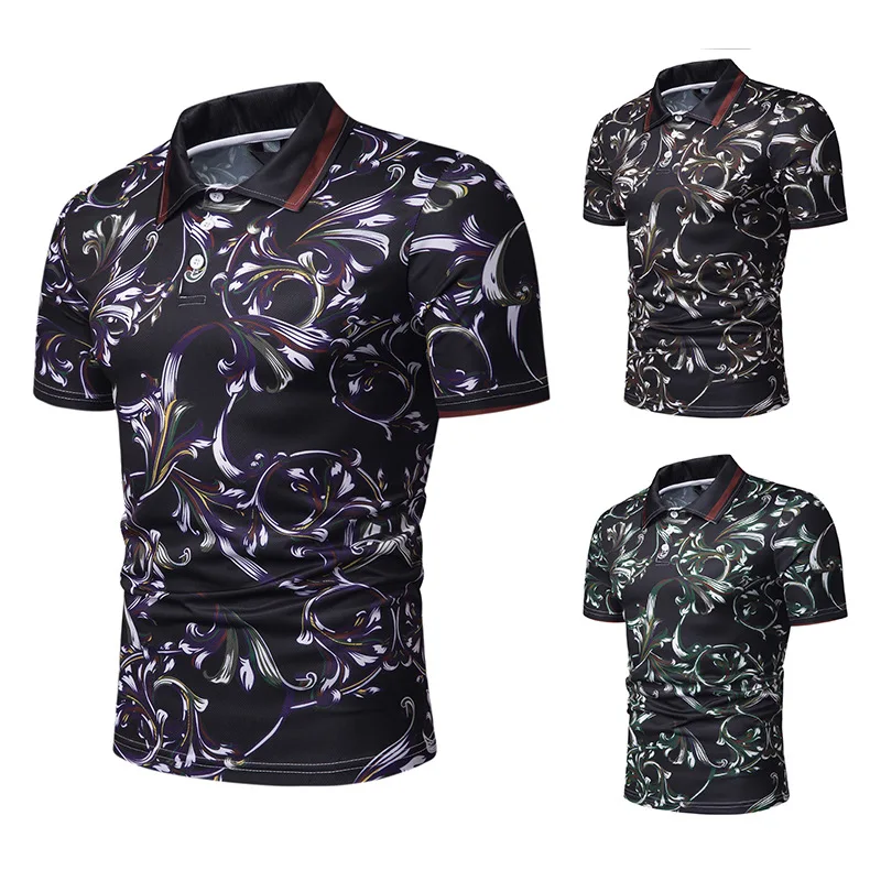 

Cross-Border Exclusively for New Men's Fashion European Floral Print Short-Sleeve polo Pension PL52