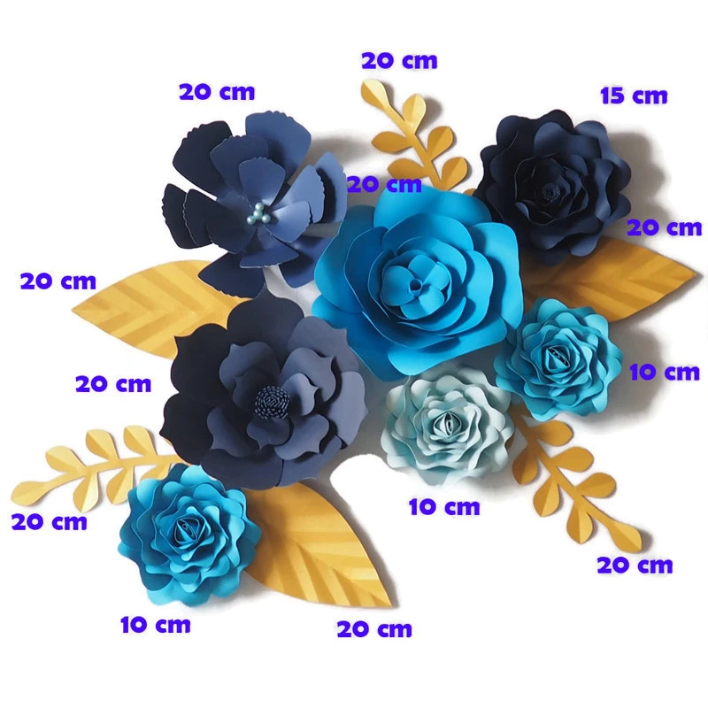 Diy flores de papel gigante azul pano de fundo artificial flor artesanal 7  pçs + folhas 6 pçs casamento & festa deco casa decoração vídeo|Flores secas  artificiais| - AliExpress