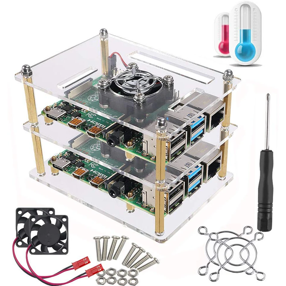 Raspberry Pi 4 B чехол, Raspberry Pi Rack кластерный чехол с охлаждающим вентилятором для Raspberry Pi 3 Model B+, Pi 2 Модель B, Pi B