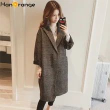 Середина осень, однобортное пальто с заниженным плечом, длинное пальто с длинным рукавом, женское свободное клетчатое пальто-кокон