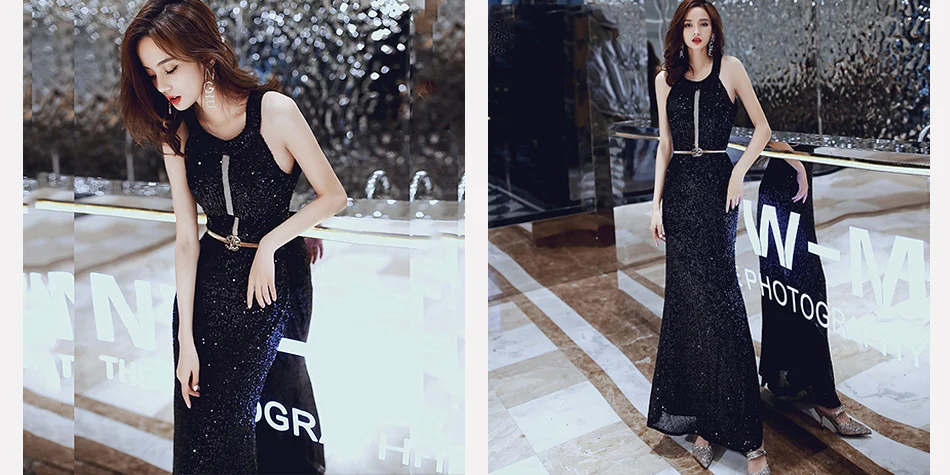 Это YiiYa вечернее платье на бретелях воротник без рукавов с блестками Robe De Soiree K096 Русалка на молнии размера плюс женские вечерние платья