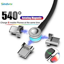 Cable de carga magnético giratorio 540, Cable Micro USB tipo C para iPhone y Xiaomi