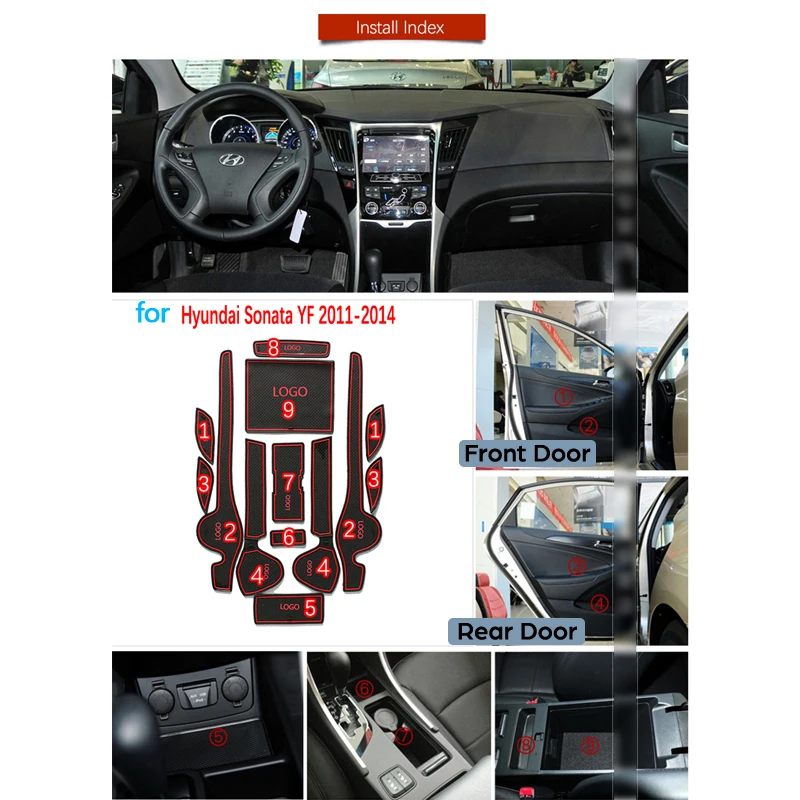Противоскользящие резиновые ворота слот чашки коврик для hyundai Sonata YF i45 2011 2012 2013 двери паз Коврик Coaster аксессуары наклейка на автомобиль
