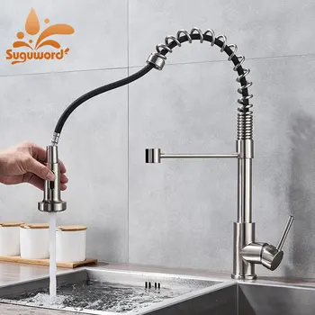 

Brushed Nickel Pull Out Kitchen Faucet Bathroom Kitchen Sink Mixer Faucet Deck Mounted Spring Pull Down Kitchen Mixer Tap