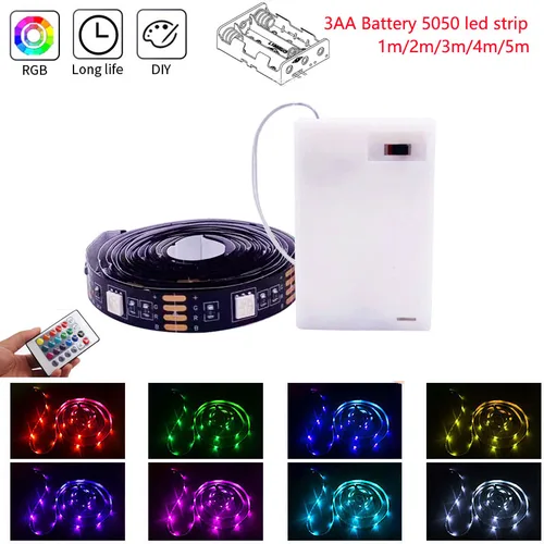 3AA 배터리 방수 LED 스트립 조명, 유연한 RGB 5V 조명, 원격 컨트롤러 리본 램프, 배경 조명, 야간 조명 2